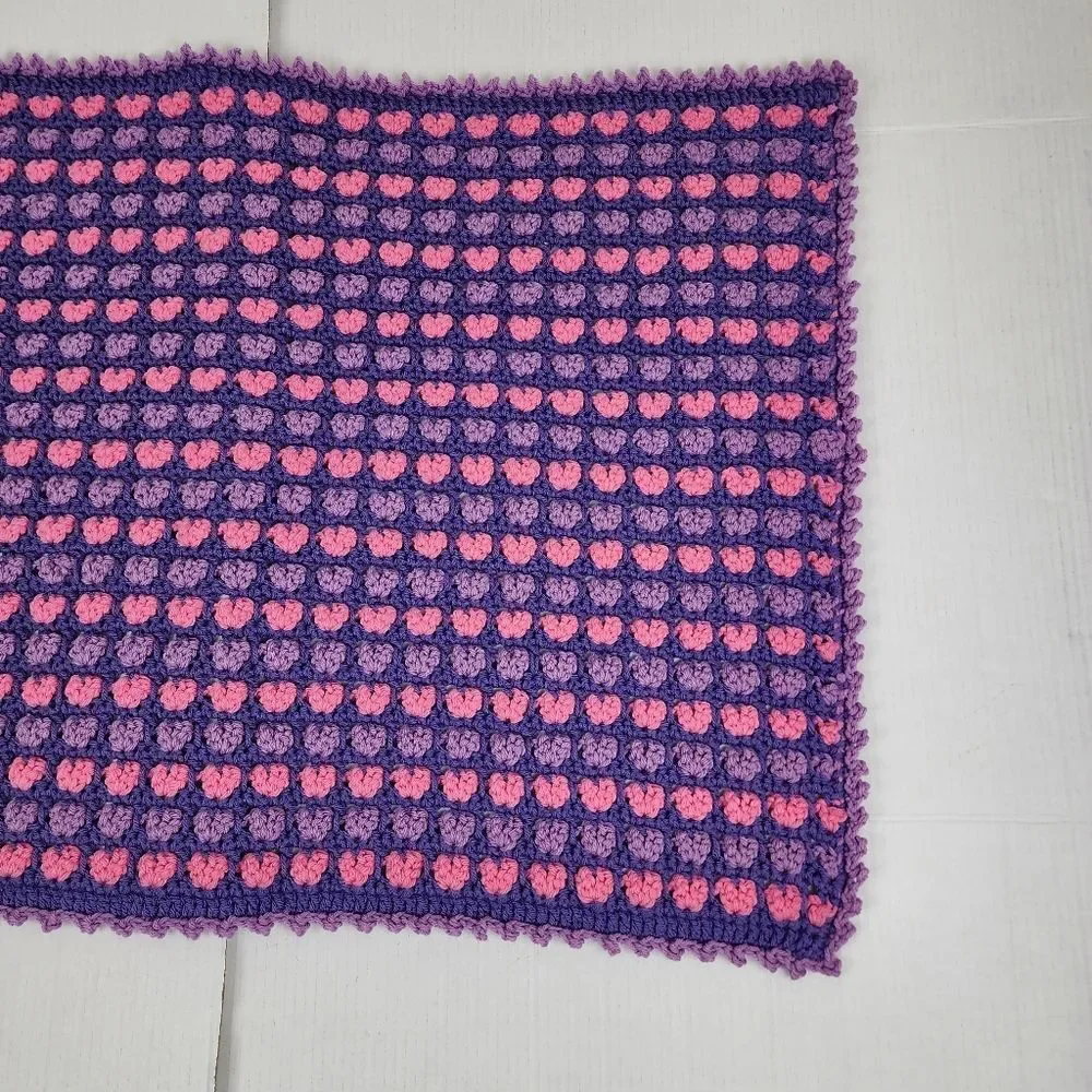 New Handmade Crochet Heart Lap Blanket Purple & Pink Ombre Hearts Throw
